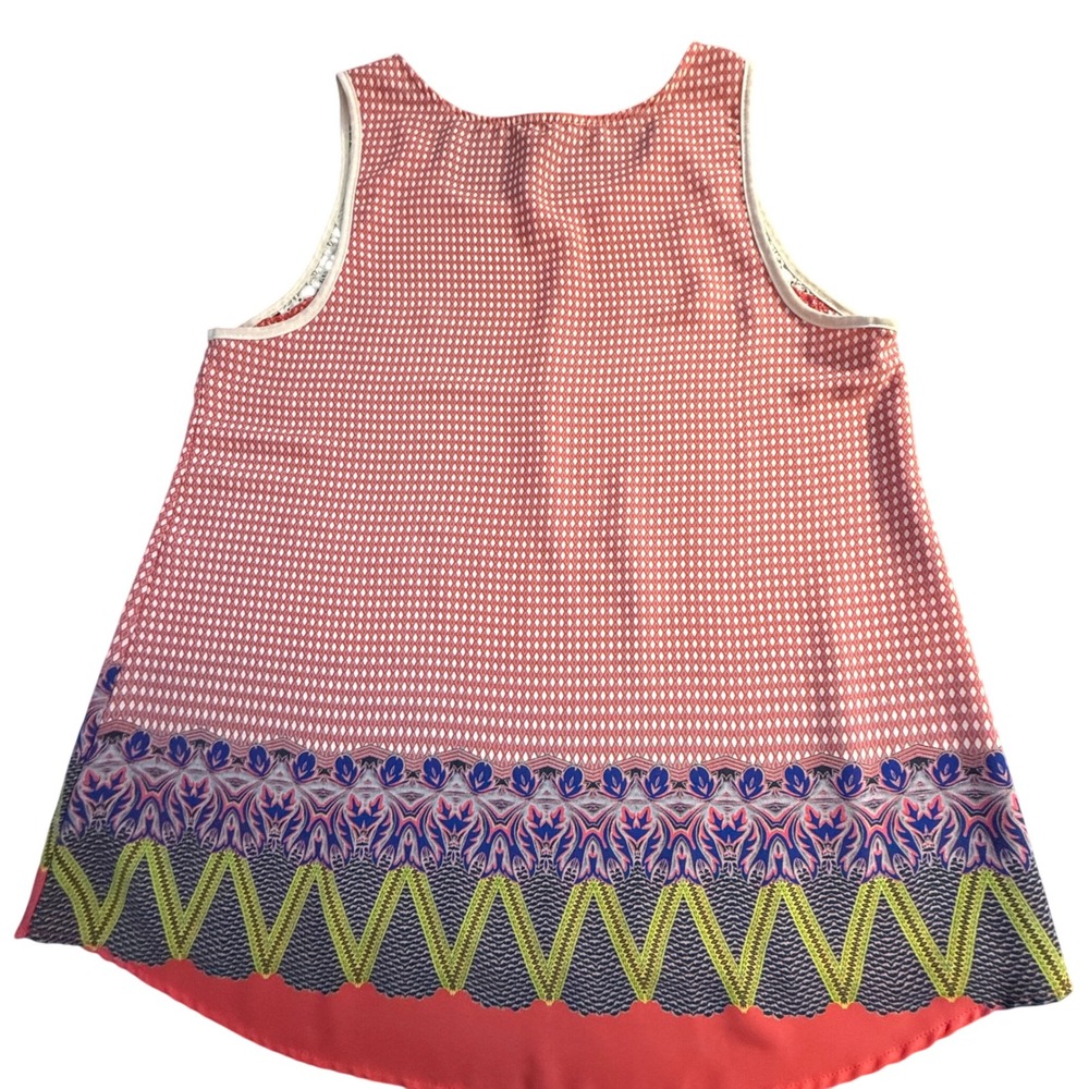 LE LIS USA Made Boho Crochet Trim Geometric Print‎ Tank Top Womens L - Picture 8 of 9